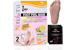 MonaLora Foot Peel Mask for Dry, Cracked Heels – Exfoliating Callus Remover with Natural Fruit Extracts – Baby Soft Feet in 1 Week – 2 Packs | Peach Scent