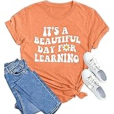 MAIHUN Women Teacher Life Shirt Teacher Gift Short Sleeve Shirts It s a Beautiful Day for Learning T-Shirt