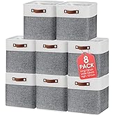 Uiifan 8 Pack 12 x 12 x 12 Inch Large Storage Baskets Collapsible Fabric Storage Cubes Bins with Handles for Shelves Closets Nursery Home Clothes Toys Organizers, Gray