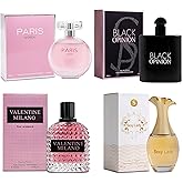 A CENTER 4PCS Perfume Set for Women - Floral Fragrance Gift Set with Vanilla,Sweet Fruity, Eau De Parfume| 3.4 Fl Oz Each Women's Cologne(Valentine Milano,Sexy Lady,Paris,Black Opinion)