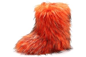 CEPEPRIN Women's Faux Fur Boots Furry Fuzzy Snow Boots Fluffy Winter Boot Warm Comfortable Mid-Calf Boot Outdoor Indoor Flat Shoes