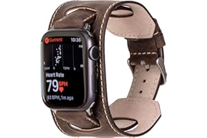 HARDISTON Cuff Watch Band Compatible with Apple 46mm for Men & Women, Handmade Genuine Leather, Compatible with iWatch Series 11 10 9 8 7 6 5 4 3 2 1 SE Ultra, Wrist Bracelet Band, Large/Band-Mocha