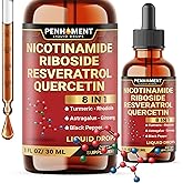 Penhoment 8in1 NAD+ Liquid Drops w/Nicotinamide Riboside NR 900mg, Quercetin 250mg, Trans-resveratrol 250mg and 5 More Herbals - Cellular Energy & Repair, Vitality, Healthy Aging - 2 Month Supply