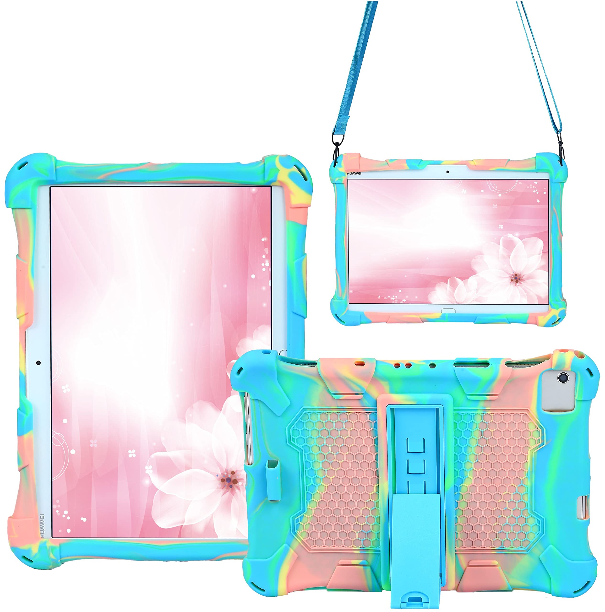 AKNICI Silicone Case for TECLAST P20HD/M40/M40 Pro,YESTEL T5,Blackview Tab 8/TAB 8E/Tab 9/Tab 10,Dragon Touch Notepad 102,AOYODKG A39,Pritom TronPad L10,DUODUOGO S6/S1,Shoulder Strap,Pink Blue