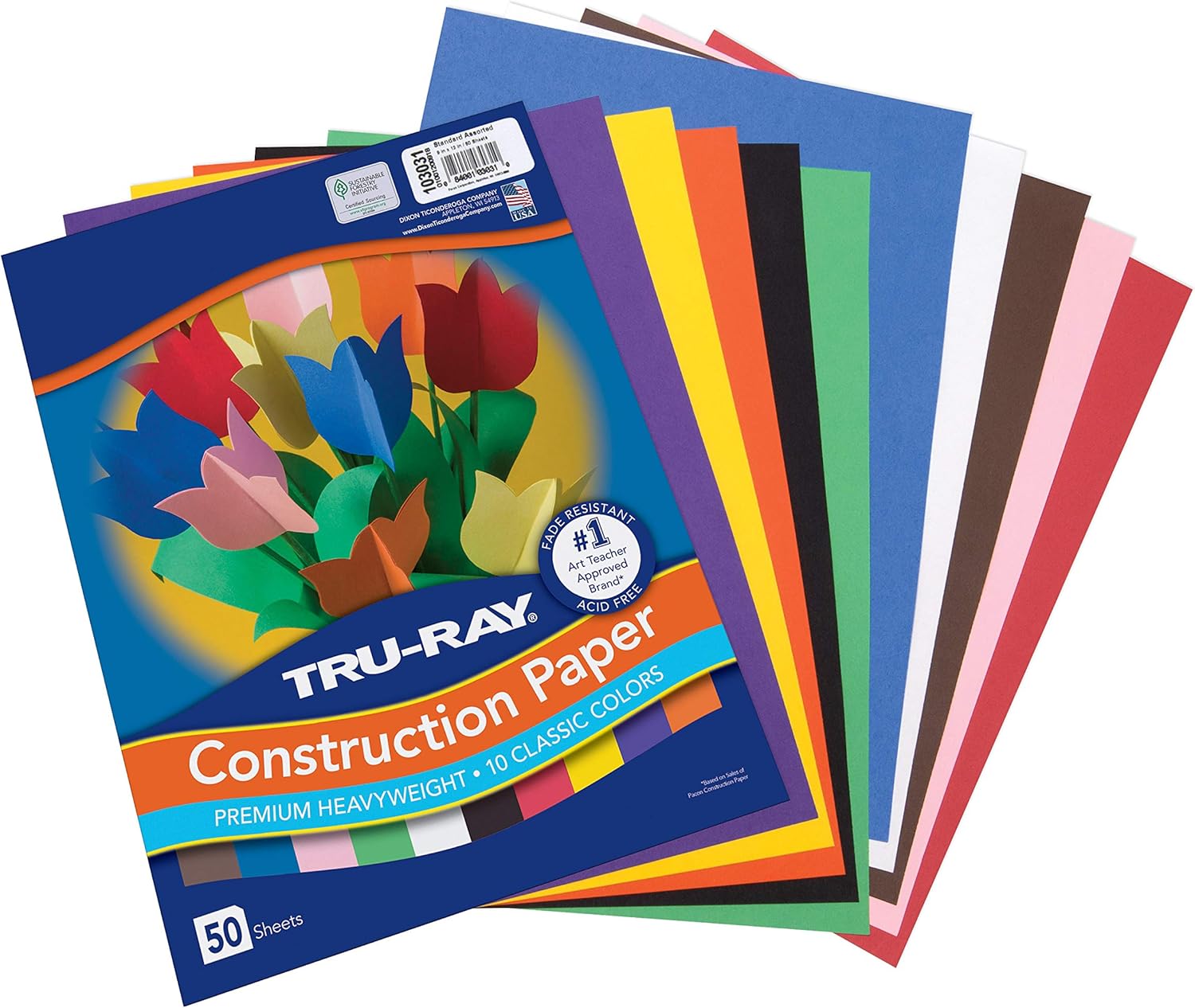 Tru-Ray Construction Paper, 10 Classic Colors, 9" x 12", 50 Sheets : Office Products