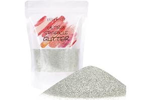 ESTANOITE 150g Extra Fine Metallic Glitter, Holographic Ultra Fine Glitter Powder for Resin, Tumblers, Makeup Face Eye Hair Body, Crafts Painting Arts, Nail Art DIY Decoration (White Silver)