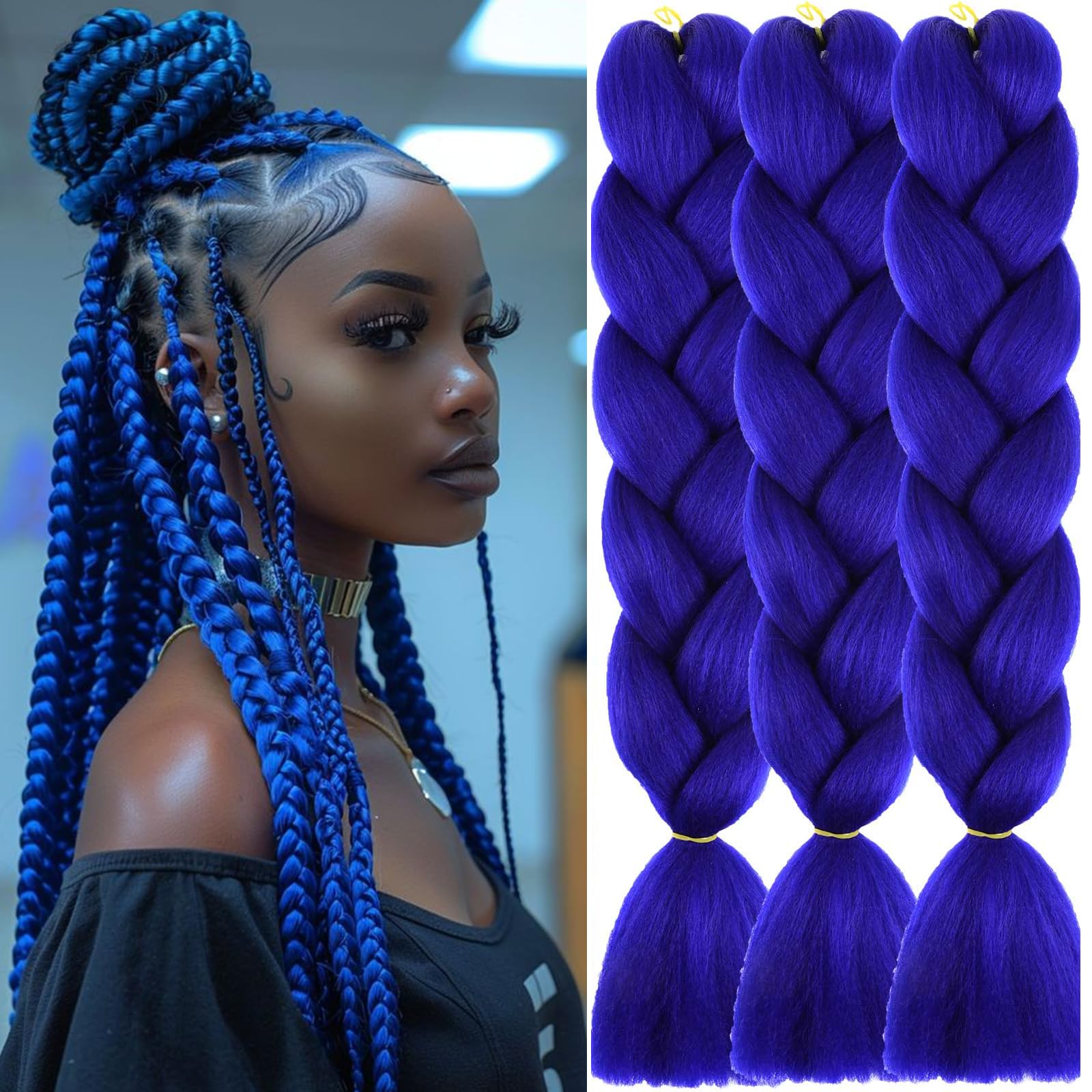 Xtrend 24 Inch 3Packs Jumbo Braiding Hair for Women Braiding Hair Extension High Temperature Purple Blue for Twist Crochet Braiding Hair(3Packs,Blue#) — image 1