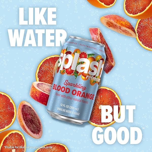 SPLASH REFRESHER SPARKLING WATER, BLOOD ORANGE – 8-PACK, 12 FL OZ CANS – FLAVORED CARBONATED SELTZER WATER WITH ELECTROLYTES, ZERO SUGAR & ZERO CALORIES
