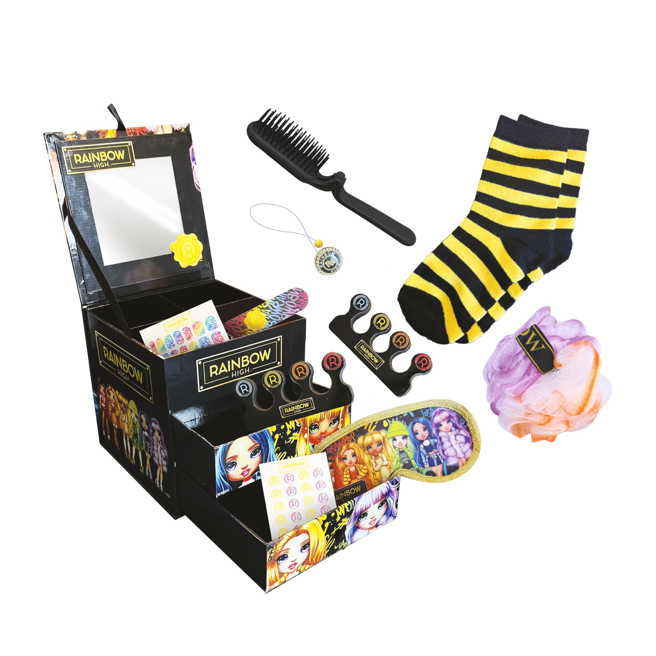 Sinco Creations Rainbow High Sleep Over Set | Pampering Set | Sleep Mask | Fluffy Socks | Nail Art | Parties Sleepovers & Makeovers | Ages 3 Plus | Rainbow High Toys