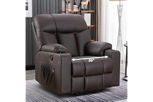 Bonzy Home 26" Extra Wide Lift Recliner Chair with Heat and Massage, Faux Leather Power Lift Chair for Adults Elderly, Upholstered Massage Recliner with 2 Cup Holders, Side Pocket, USB Port, Brown