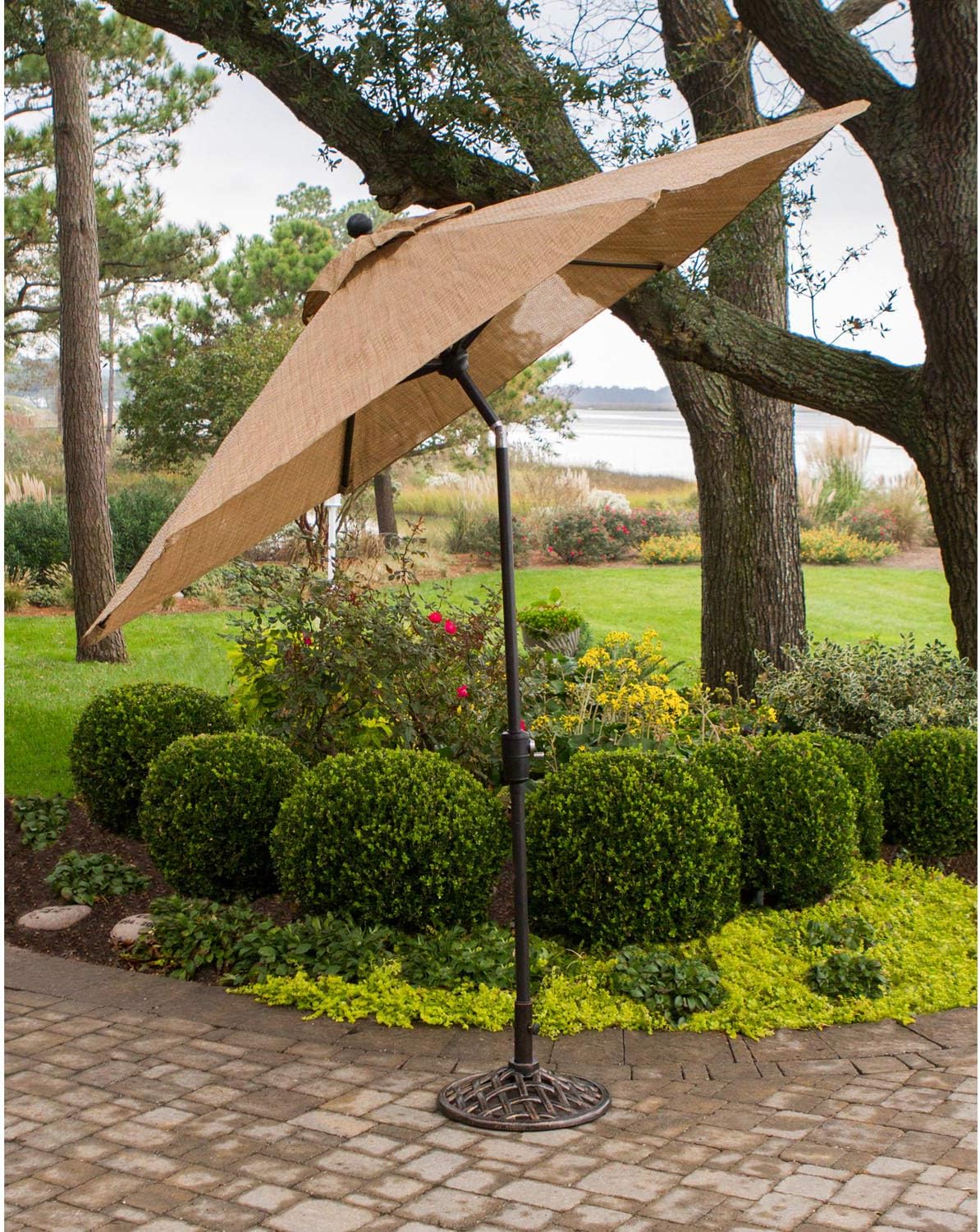 cosco outdoor living paloma steel patio dining chairs light gray sling on Amazon Com Hanover Mandn7pcsw 6 Su P Manor 7 Piece 6 Swivel Rockers Table 9 Umbrella And Stand Outdoor Dining Set Garden Outdoor