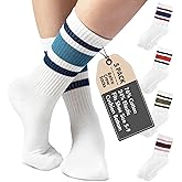 F|B Striped Retro Crew Socks for Women - Pair of 5 Triple Striped Socks with Terry Cushioned Sole