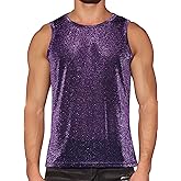 Lars Amadeus Glitter Tank Top for Men's Slim Fit Sleeveless Disco See Through Sparkly Vest
