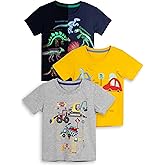 LOKTARC Boys Dinosaur T-Shirts Crewneck Short Sleeve Shirts 3-Pack Toddler Tops