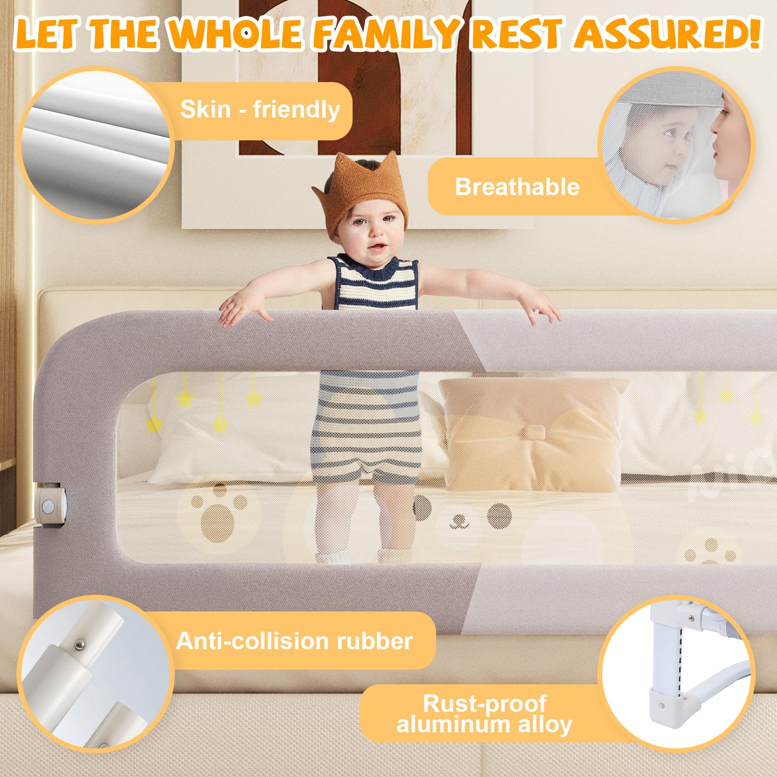 Baby Bed Rail Guard for Toddlers - 32'' U Shaped Extra Large Reinforced Swing Down Foldable Toddler Bed Rails for Kids - Safety Baby Bed Rail Guard Great Fit for Kids Twin,Full,Queen,King Size Bed