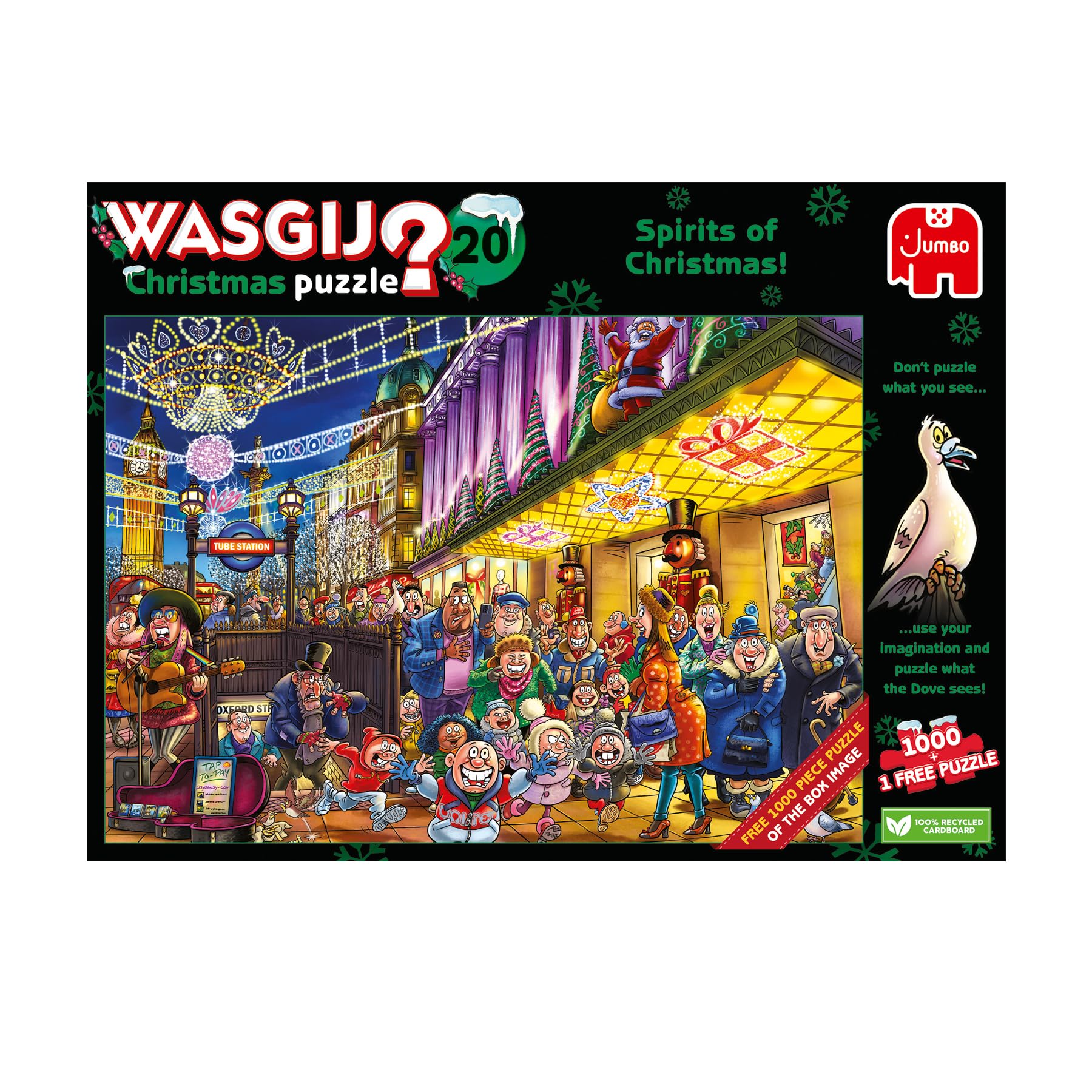 Wasgij Christmas 20, Spirits of Christmas - 2 x 1000 Piece Puzzles - Festive Fun Set of 2 Adults Jigsaw Puzzles - 100% Recycled Cardboard - 2 in 1, 1000pc Puzzle Set with Box Image Puzzle - Jumbo