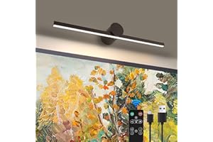 ZitoStory Battery Operated Picture Light with Remote,Wireless Dimmable Art Lights for Paintings Rechargeable Gallery Light Artwork Lighting for Canvas, Portrait (Black,15.35'' Inch)