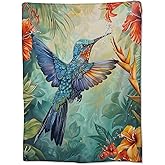 Bird Blanket for Women Adults, Flannel Hummingbird Blankets Gifts, Bird Floral Hummingbird Throw Blanket for Sofa Couch Bed Living Room Soft Warm Cozy Hummingbird Decor 60" x 50"