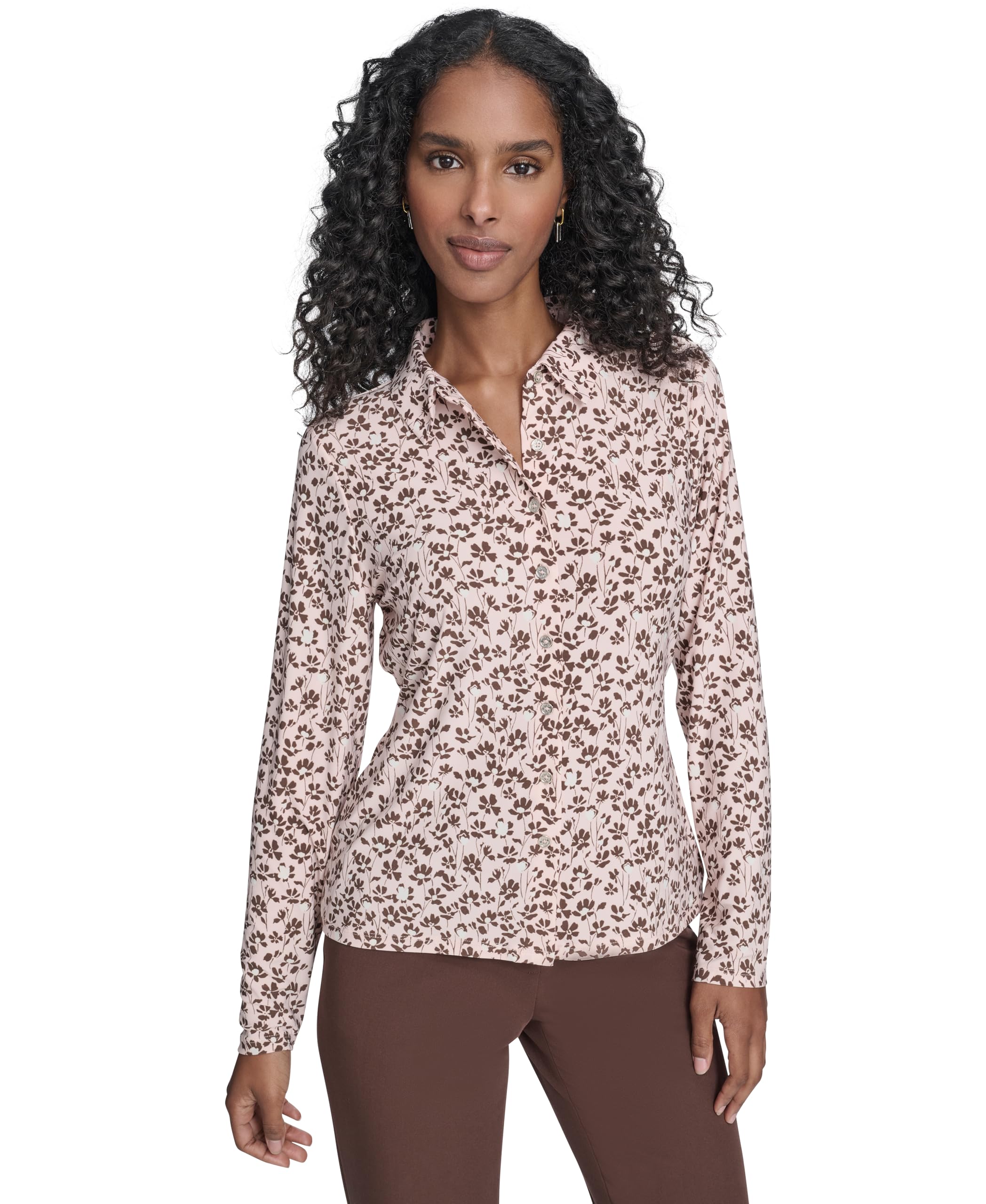 Tommy Hilfiger Women’s Soft Work Top Long Sleeve Knit Top, Evening Sand Multi, Medium