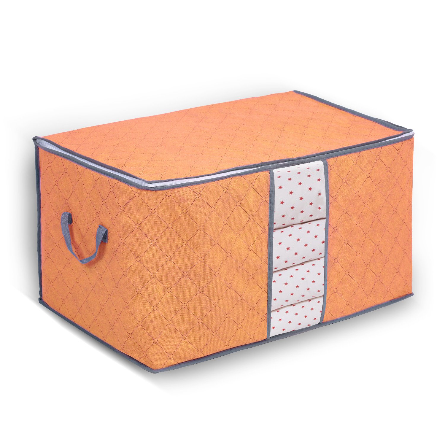 Yosoo 1 Pcs Bamboo Charcoal Large Durable Foldable Clothes Quilt Pillow Blanket Storage Zipper Bag Case Container Organizers Container Box (Orange)