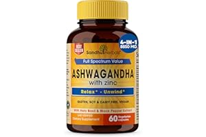 SANDHUHERBALS Ashwagandha Supplement|Ashwagandha Organic 60 Vegetarian Capsules| Made in The USA|with Zinc Black Pepper Extract|