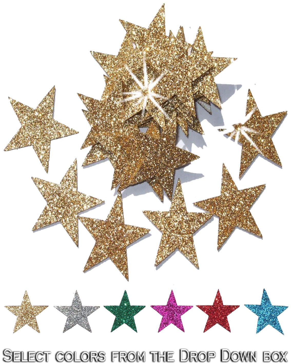 Gold 48 Fabric Glitter 25mm Star Iron-On