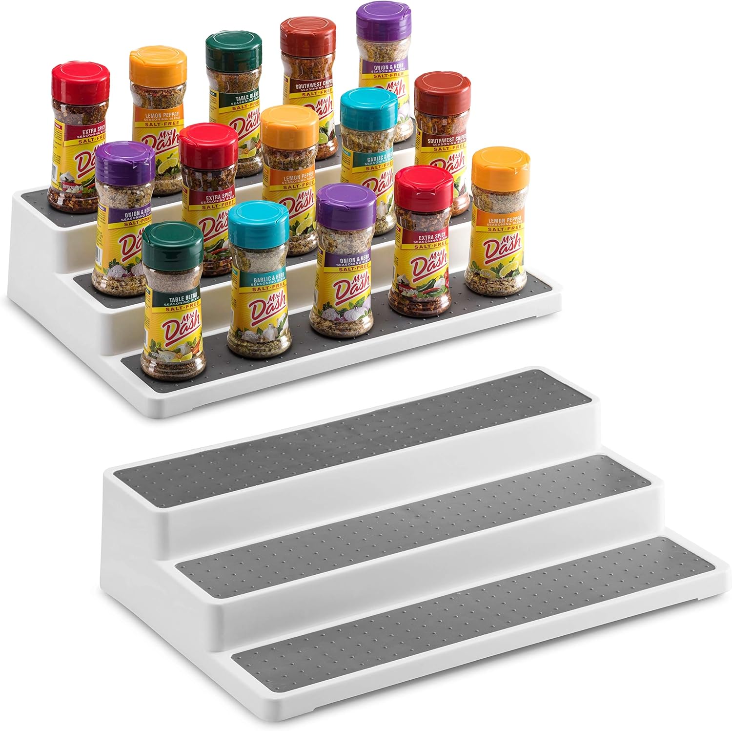 2 Pack Non Skid 3 Tier Spice Rack Organizer for Cabinet, 14.5 Inch Modern Pantry Kitchen Countertop Stand 3 Step Shelf White/Gray: Home Improvement