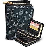 Bistup Credit Card Holder Wallet for Women - Cute Leather Ladies Teen Girls Female Cardholder Wallets Accordion Purse Small Medium Aesthetic Print Black Butterfly Unique Modern Rfid Zipper Around