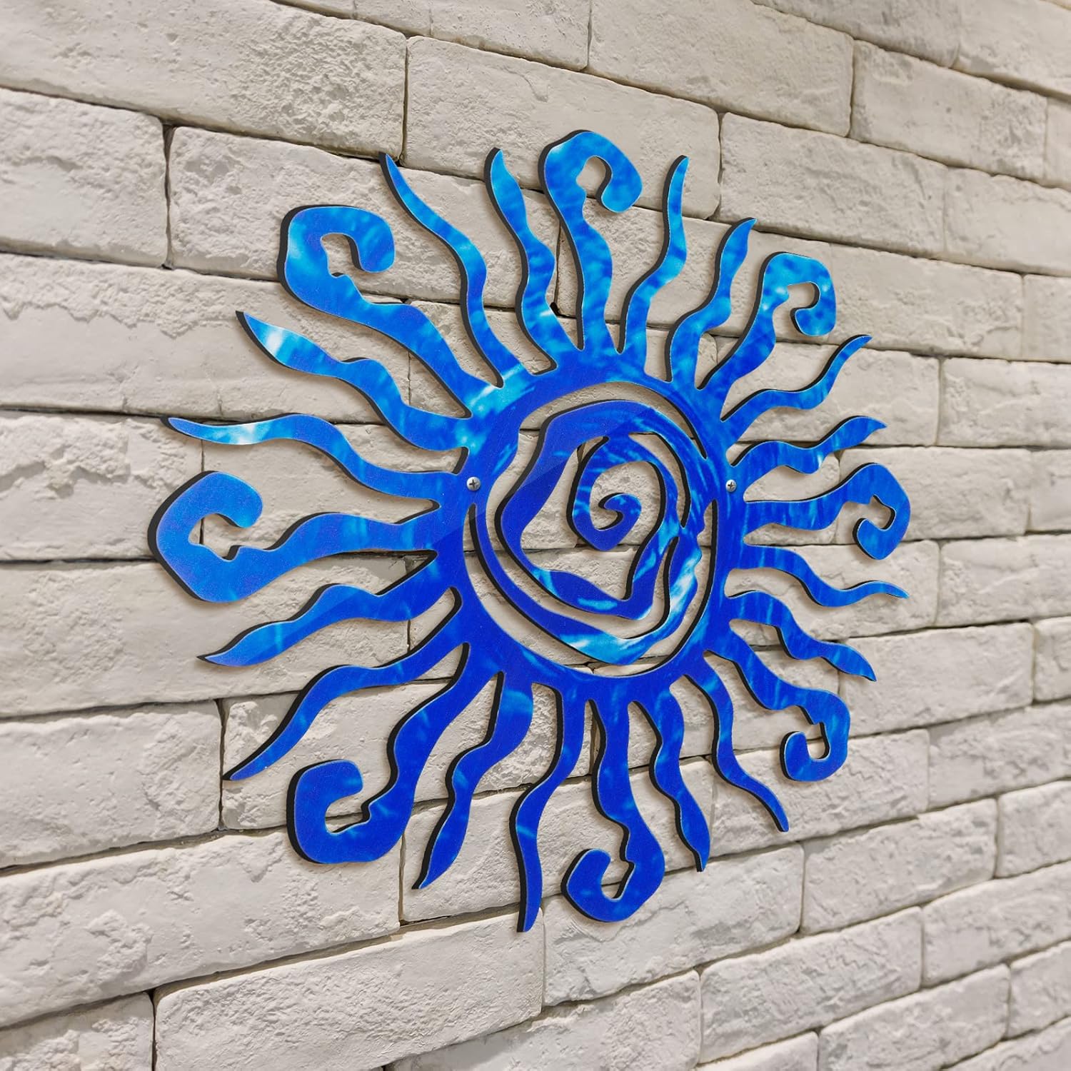 Plaques & Wall Art - Moxweyeni 12 Inch Outdoor Wall Art Decor Wacky Large Sun Wall Art Decor Copper Wall Art Sun Metal Wall Decor Pool Decorations for Home Bedroom Living Room Office Garden (Blue)