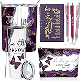 Watersay 6 Pcs Christian Gift for Women Inspirational Present for Religious Marble Tumbler Makeup Bag Journal Ballpoint Pen Church Gift for Pastor Wife Friends Spiritual Mentor(Purple)