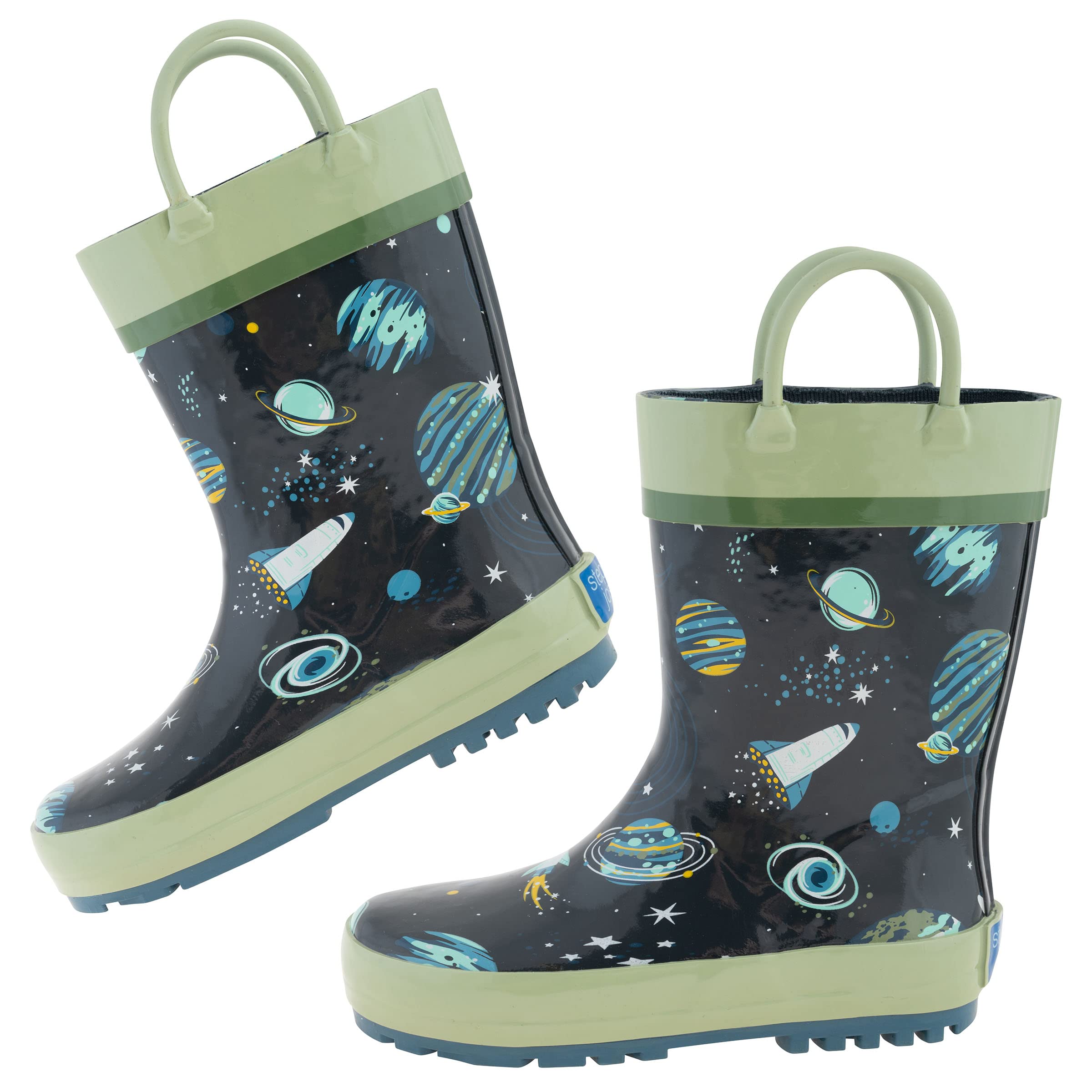 Stephen Joseph, Boys and Girls Rain Boots, Kids Waterproof Classic Rain Boot with Pull Handles, Dark Gray Space Sz13 Image