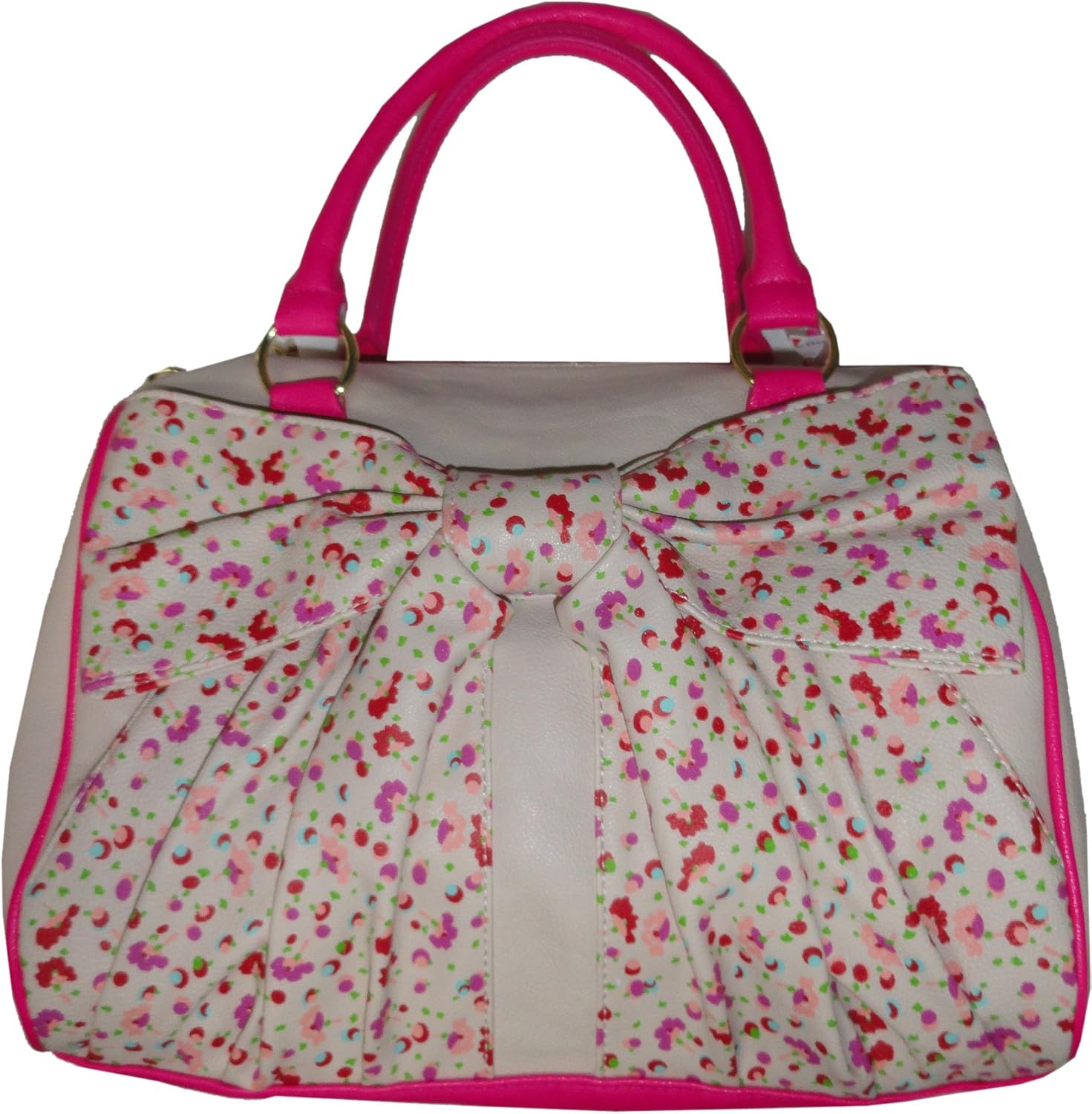 Betsey Johnson Purse Handbag Striped Bow Satchel Cream