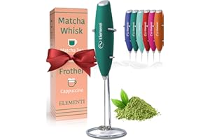 Elementi Matcha Whisk & Frother Set - Powerful Electric Matcha Mixer for Powder, Easy to Use Electric Whisk Kit - Craft Effortless Lattes with the Elementi Milk Frother Wand & Wisk (Emerald Green)