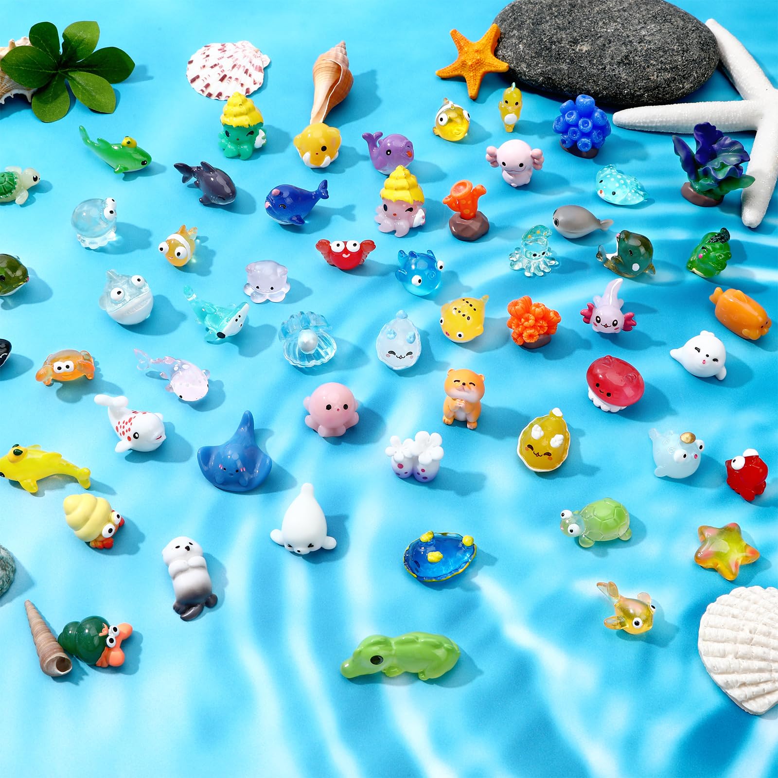 Photo 1 of DTOFOOT 56 Pcs Ocean Mini Resin Animals Sea Tiny Animals Axolotl Seal Shark Turtle Mini Resin Figures Aquarium Ornaments Fish Tank Decorations Garden Fairy Accessories Party Favors