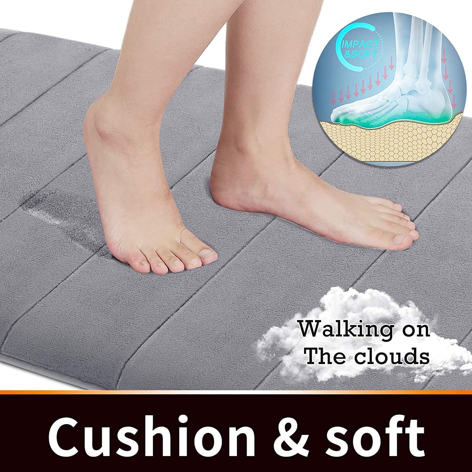 GVTECH Memory Foam Bath Mat, (2 Pack) Non-Slip Back, 40x60 cm Fleece Softness, Highly Absorbent, Bathroom Carpet, Super Soft Microfiber Bath Rug, Rectangle, Easy to clean Mat (Grey) - Image 4