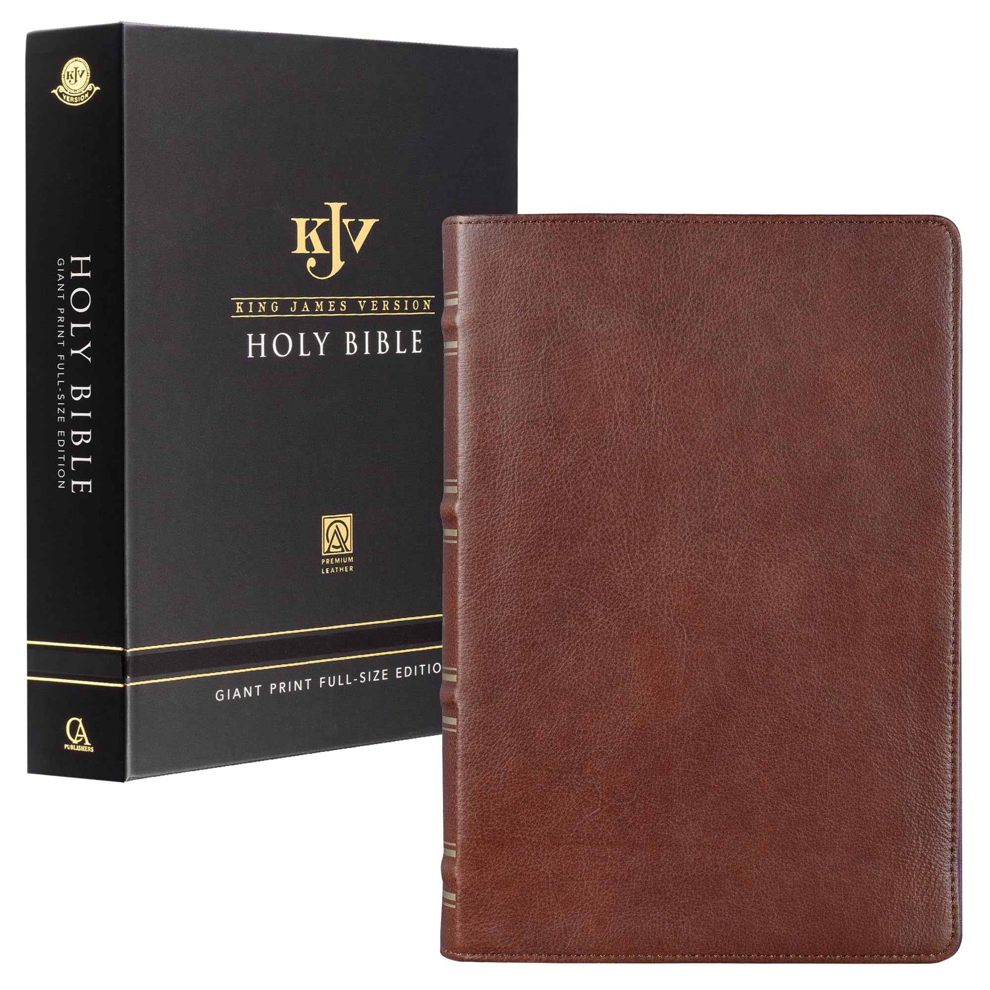 KJV Holy Bible, Giant Print Full-size Premium Full Grain Leather Red Letter Edition - Thumb Index & Ribbon Marker, King James Version, Saddle Tan (KJV Full Size GP Editions)
