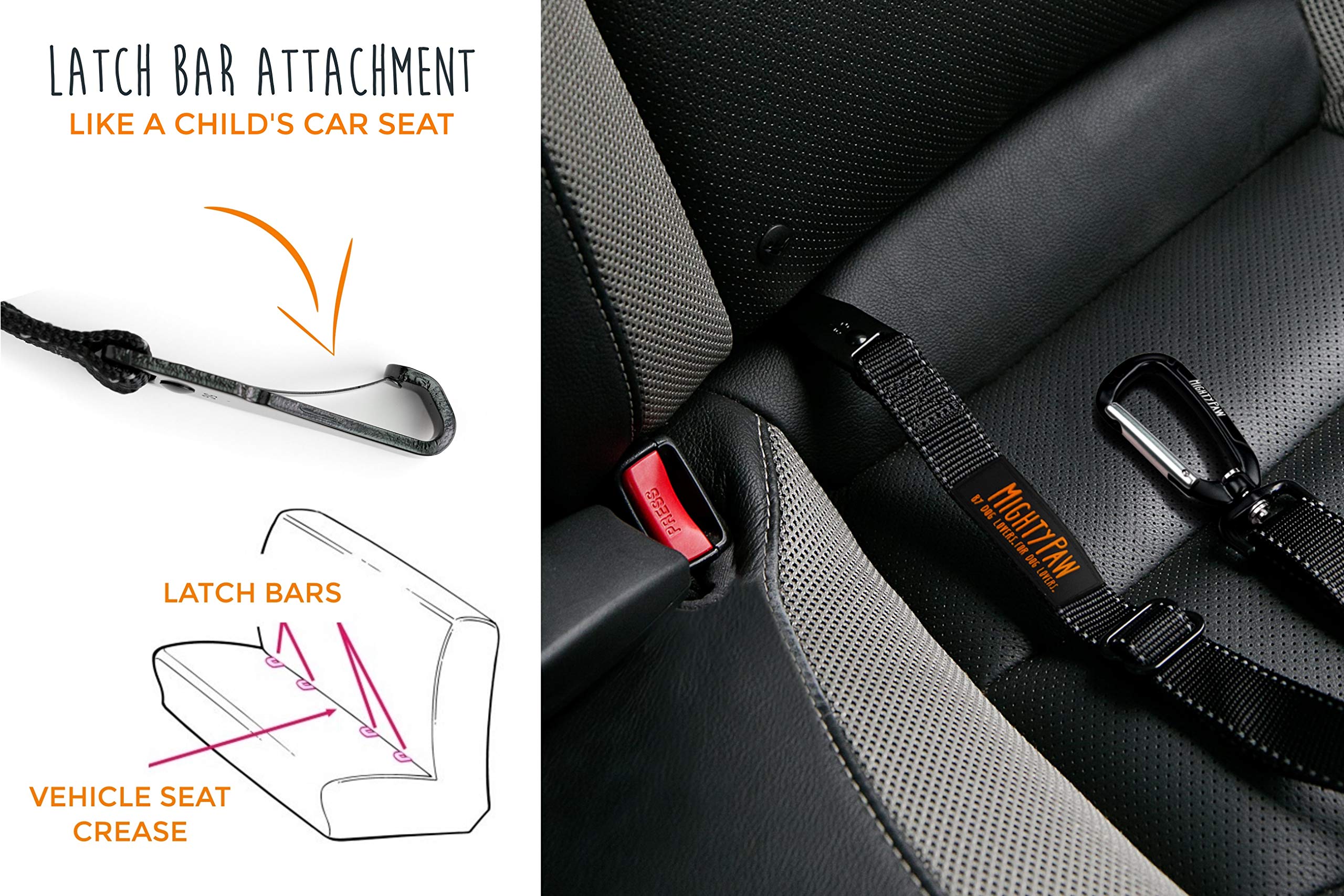 Mighty Paw Safety Belt, Dog Seat Belt, Latch Bar Attachment for Optimal