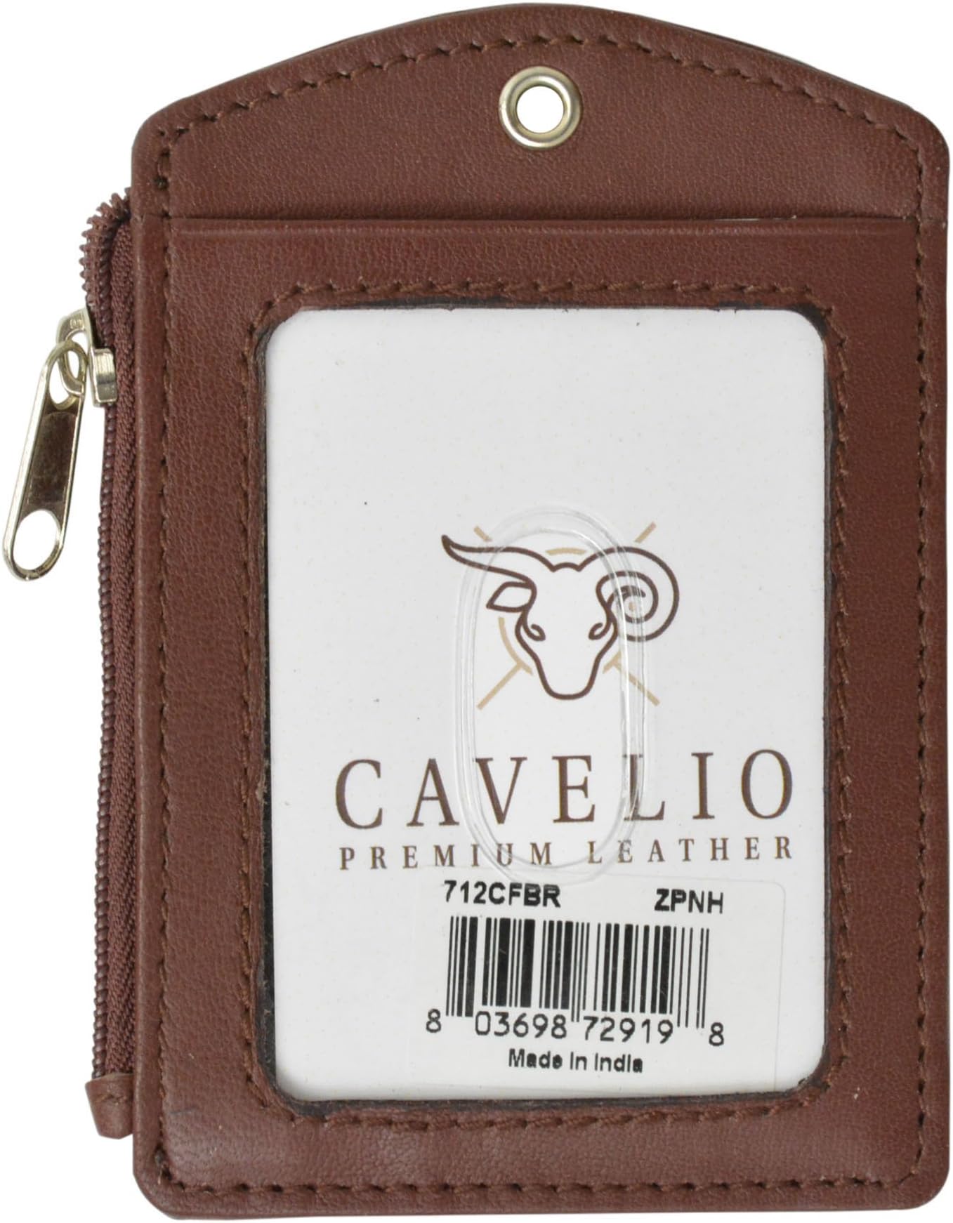 Cavelio ID Printed Lanyard Leather Badge Holder with Neck Strap (Brown)