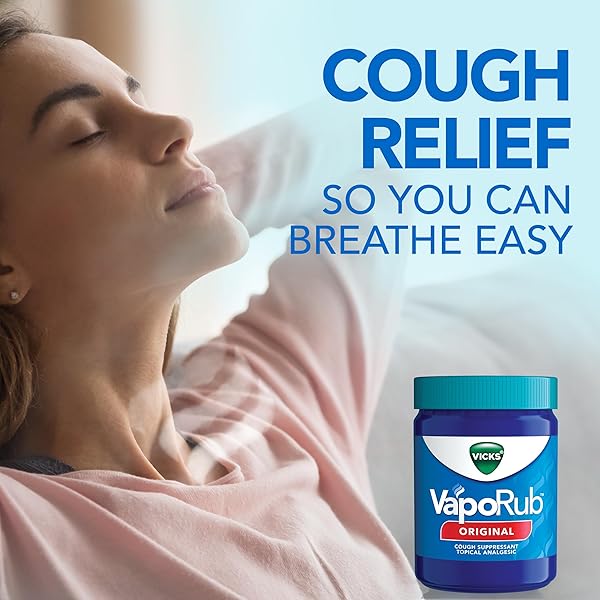 VAPORUB, ORIGINAL, COUGH SUPPRESSANT, TOPICAL CHEST RUB & ANALGESIC OINTMENT, MEDICATED VICKS VAPORS, RELIEF FROM COUGH DUE TO COLD, ACHES & PAINS, 6OZ