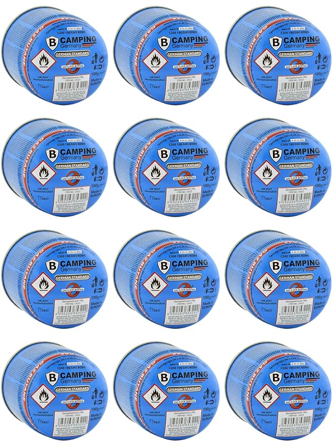 Mediablue Stechgaskartusche Butan 190g mit Gasblocksystem Camping Gas (12 Stück)