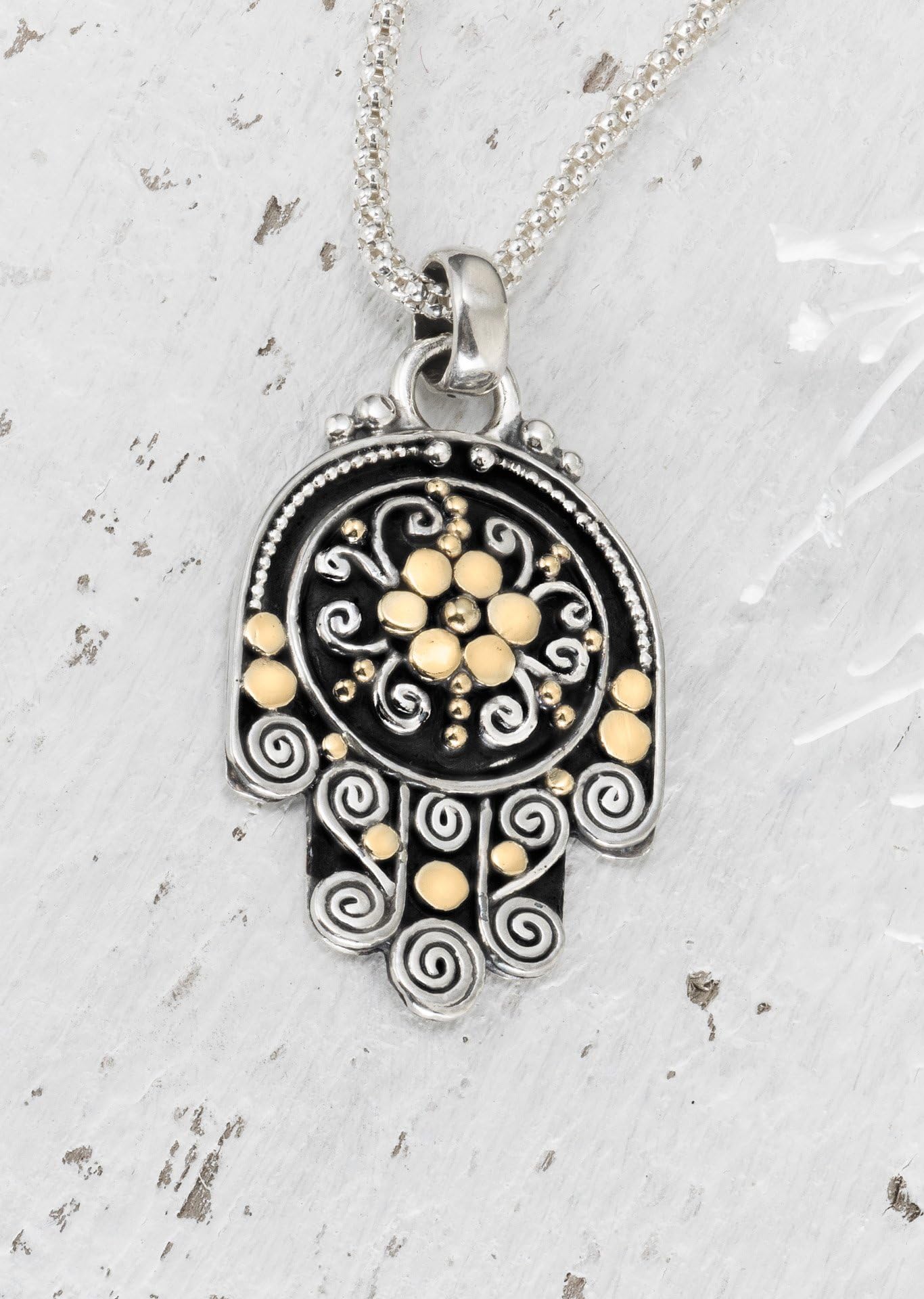 Silver Hamsa Necklace, Gold & Sterling Silver Hamsa Necklace