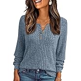 AUTOMET Long Sleeve Henley Shirts Women's Business Casual Lightweight Tunic Sweater Tops