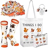 Breathffy 104 Pcs Squirrel Gifts Set for Women Waterproof Stickers Cute Cartoon Animal Socks Canvas Tote Bag Makeup Bag Keychain for Squirrel Animal Lover Birthday Christmas Party Favors