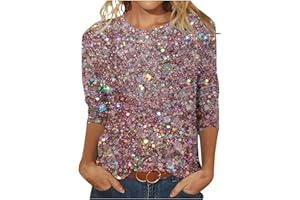 KICILVS Women's 3/4 Sleeve Tops Fashion Sparkly Tops Crewneck Casual Blouse Three Quarter Sleeve Shirt