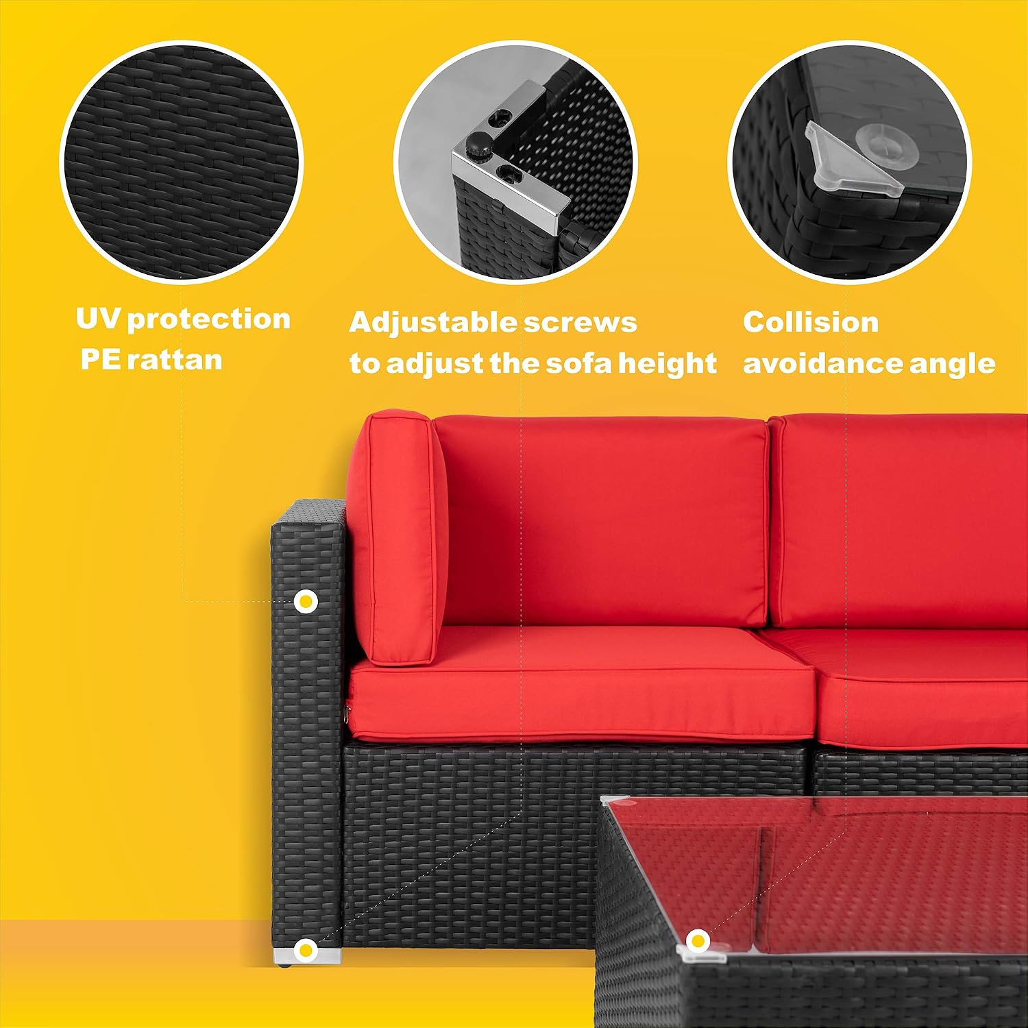 Walsunny 5pcs Patio Outdoor Furniture Sets Low Back All Weather Rattan Sectional Sofa With Tea Table Washable Couch Cushions Black Rattan Red Industrial Scientific Dprd Tasikmalayakab Go Id
