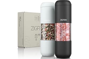 ZIGFEIN Manual Salt and Pepper Grinder Set - Stainless Steel, Ceramic, Glass Adjustable Shakers, 2-Pack - Refillable Pepper G
