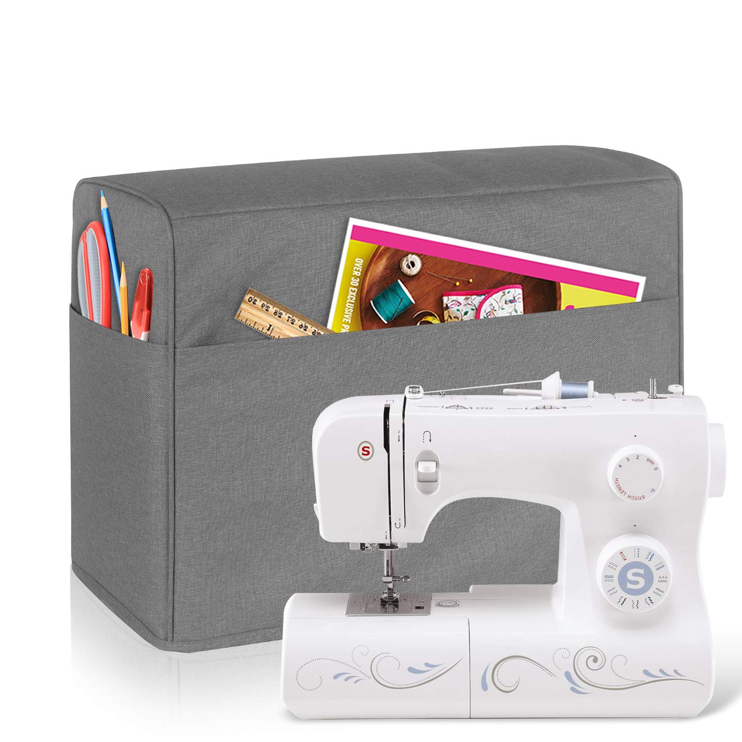 Luxja Dust Cover for Sewing Machine, Cover with Pockets for Sewing Machine and Extra Accessories (Compatible with Brother and Singer), Grey