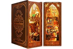 DOVIDEN DIY Miniature Book Nook Kit - 3D Model Wooden Dollhouse Puzzle Toy with LED Light for Adults Teen, Building Mini Doll House Bookends Shelf Decor Boy Girls Gifts (Library of Books)