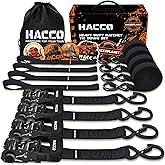 HACCOPLANET Ratchet Straps, 5280lb Break Strengeth, 1.6" Heavy Duty Ratchet Tie Down Strap Set w/Padded Handle, S Hook, Soft Loop for UTV Motorcycle Truck Cargo Straps (Black, 8FT)