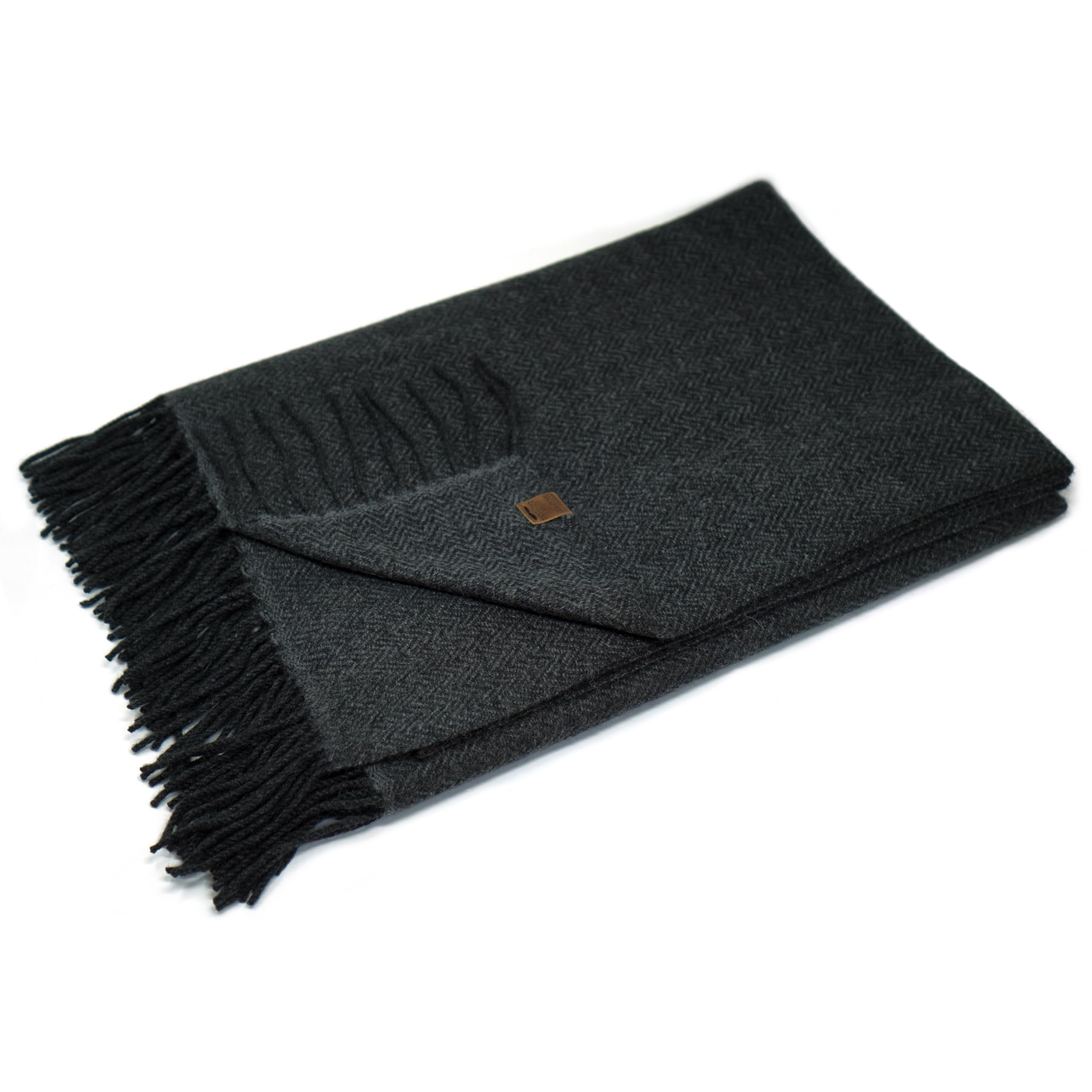 Borges & Scott Signature - 100% Cashmere Blanket Throw - Black Grey Herringbone